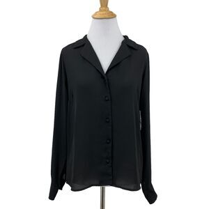 Vylette Essentials Blouse Womens S Small Black Notched Collar Button Kohls Top